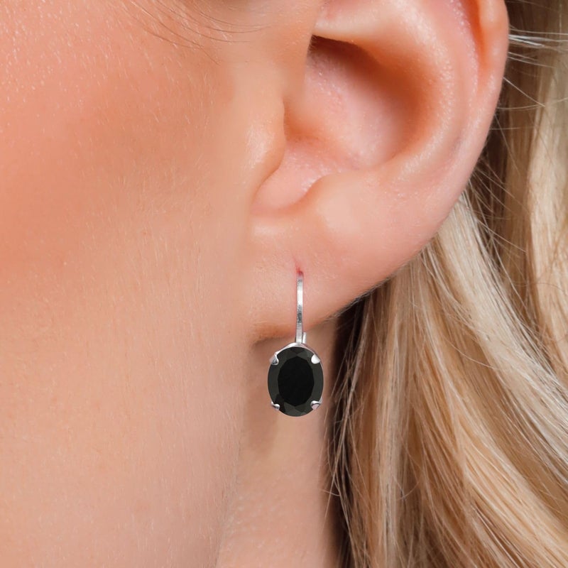Gem Stone King 8X6MM Oval Drop Dangle Earrings for Women | 925 Sterling Silver | Genuine Gemstone Birthstone Leverback Earrings | Fine Jewelry Gifts for Her Mom Women Wife - Image 3